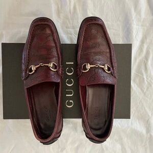 GUCCI Monogram Women Burgundy Calf Leather Loafer ( Size:8)